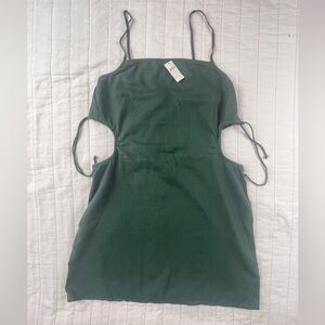Aerie Dark Green Cutout Linen Blend Spaghetti Strap Mini Dress Small